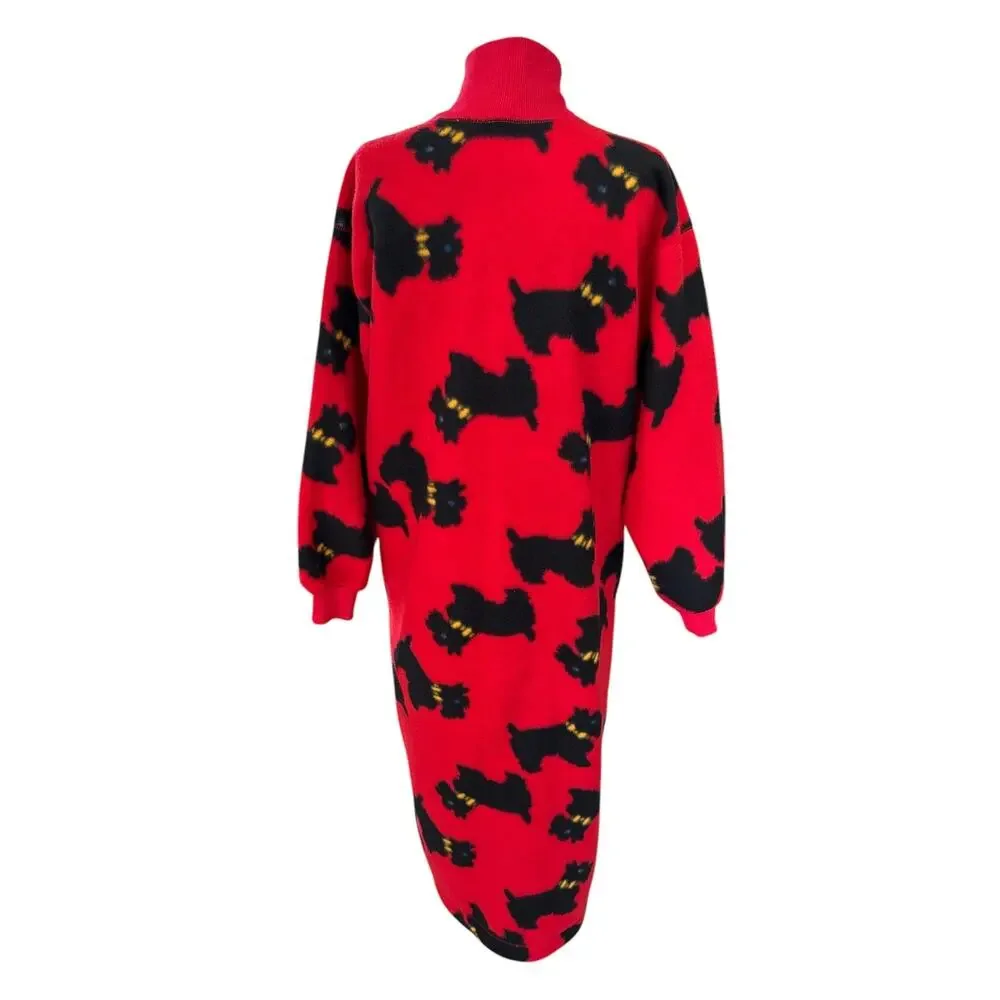 Vintage Scottish Terrier Fleece Robe Full Length Red Women's sz M Whimsical AOP